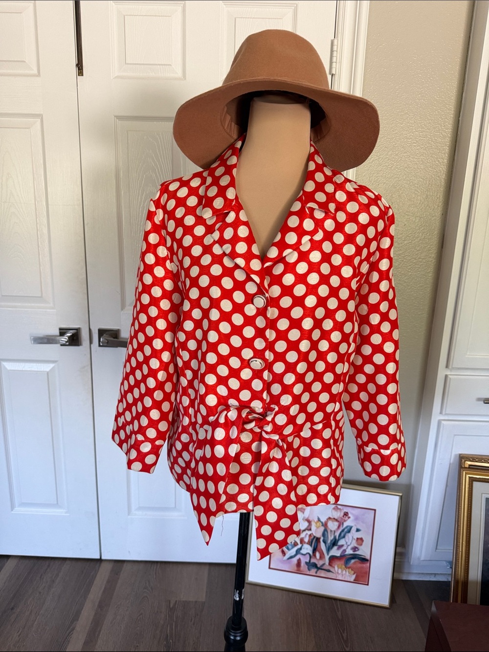 Vintage Perceptions tomato orange Red and White Polka Dot Blazer Jacket